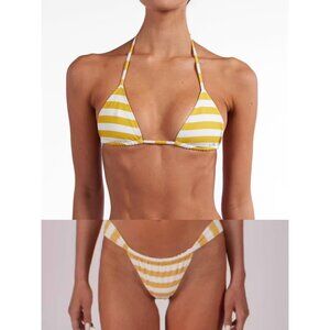 SAME Los Angeles Bikini Set Striped Yellow White Tie Side Triangle Sz S NWT